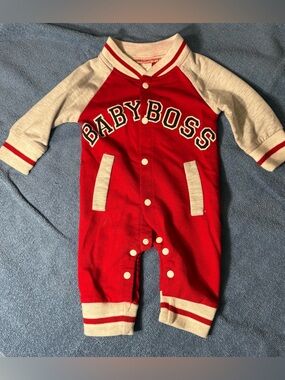 Baby Boss Varsity Romper 0-3M Red Baseball One Piece Outfit